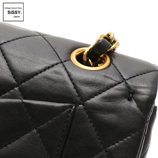 ■シャネル■ マトラッセ ダブルフラップ チェーンショルダーバッグ ラムスキン ブラック ゴールド金具 【CHANEL】