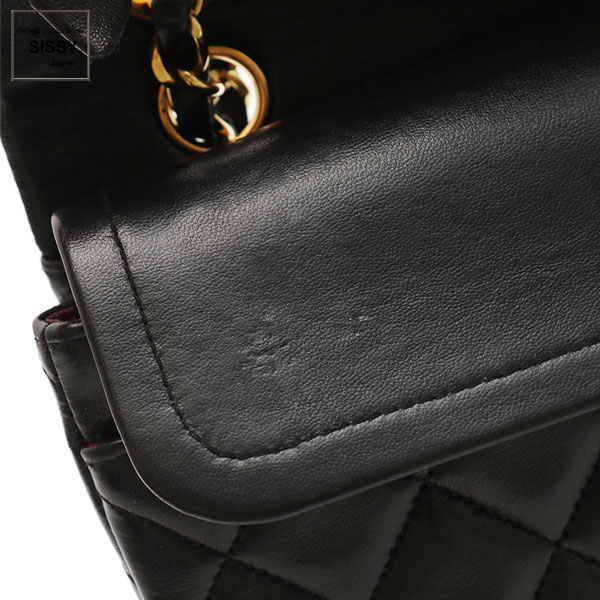 ■シャネル■ マトラッセ ダブルフラップ チェーンショルダーバッグ ラムスキン ブラック ゴールド金具 【CHANEL】