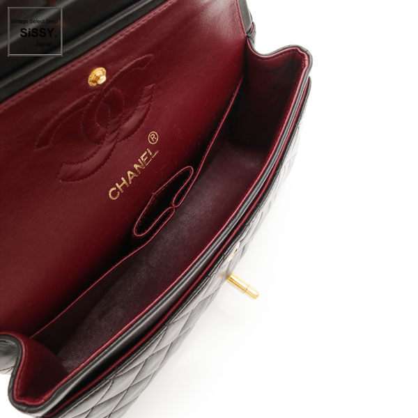 ■シャネル■ マトラッセ ダブルフラップ チェーンショルダーバッグ ラムスキン ブラック ゴールド金具 【CHANEL】