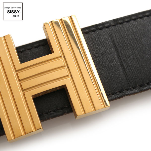 ■エルメス■ アッシュベルト Hベルト ベルト ボックスカーフ トゴ ブラック フォーヴ □F刻印 ゴールド金具 【HERMES】