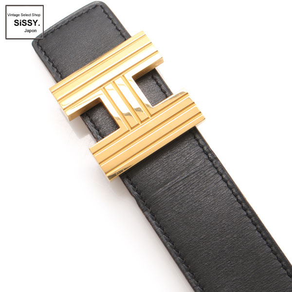 ■エルメス■ アッシュベルト Hベルト ベルト ボックスカーフ トゴ ブラック フォーヴ □F刻印 ゴールド金具 【HERMES】
