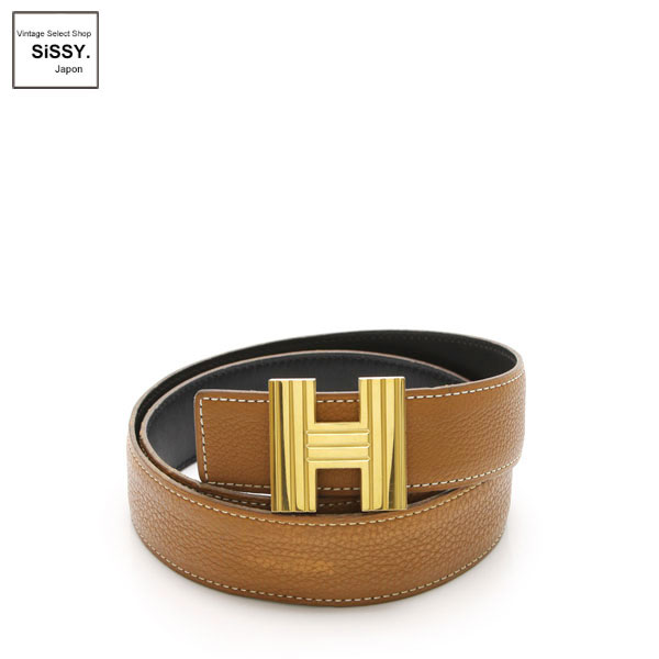 ■エルメス■ アッシュベルト Hベルト ベルト ボックスカーフ トゴ ブラック フォーヴ □F刻印 ゴールド金具 【HERMES】