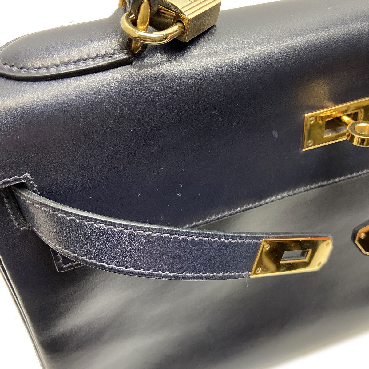 HERMES エルメス ケリー32 2WAY ハンドバッグ ボックスカーフ 内縫い ネイビー □B刻印（1998年頃製造） ソルド品