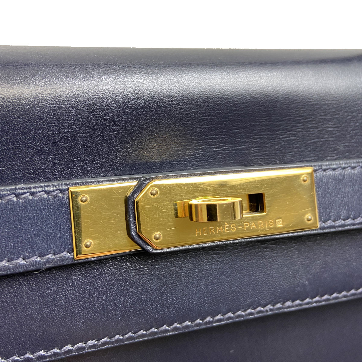 HERMES エルメス ケリー32 2WAY ハンドバッグ ボックスカーフ 内縫い ネイビー □B刻印（1998年頃製造） ソルド品