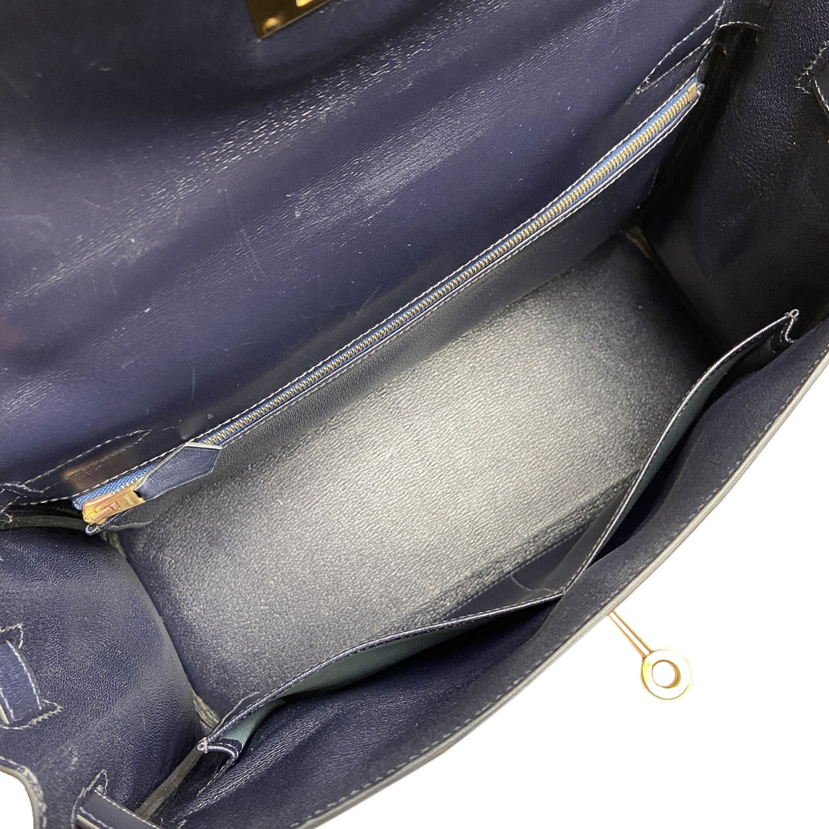 HERMES エルメス ケリー32 2WAY ハンドバッグ ボックスカーフ 内縫い ネイビー □B刻印（1998年頃製造） ソルド品