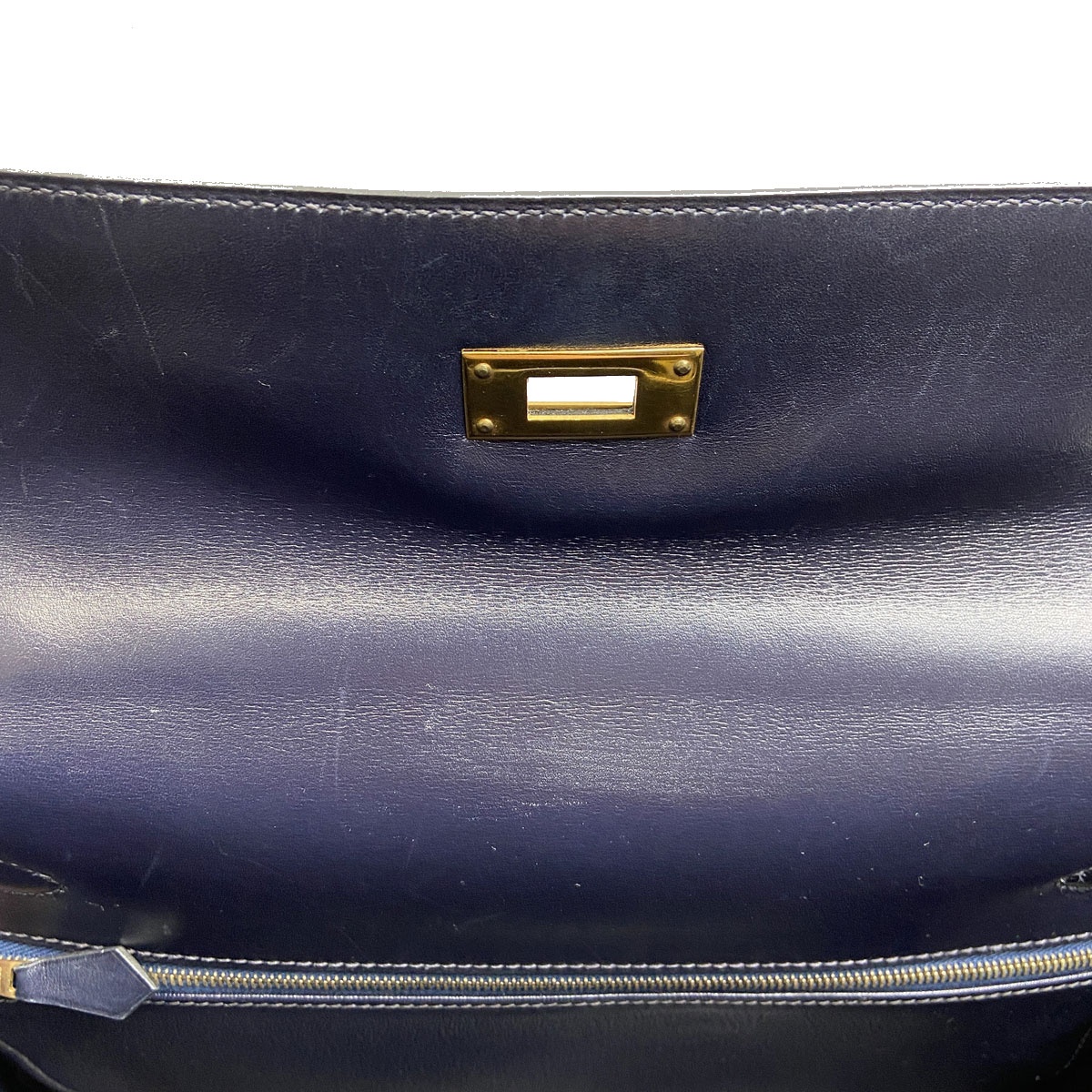 HERMES エルメス ケリー32 2WAY ハンドバッグ ボックスカーフ 内縫い ネイビー □B刻印（1998年頃製造） ソルド品