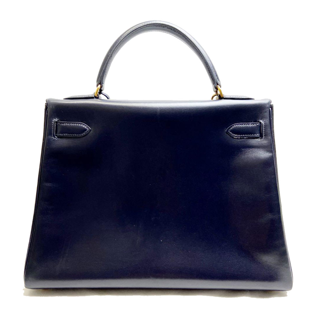 HERMES エルメス ケリー32 2WAY ハンドバッグ ボックスカーフ 内縫い ネイビー □B刻印（1998年頃製造） ソルド品