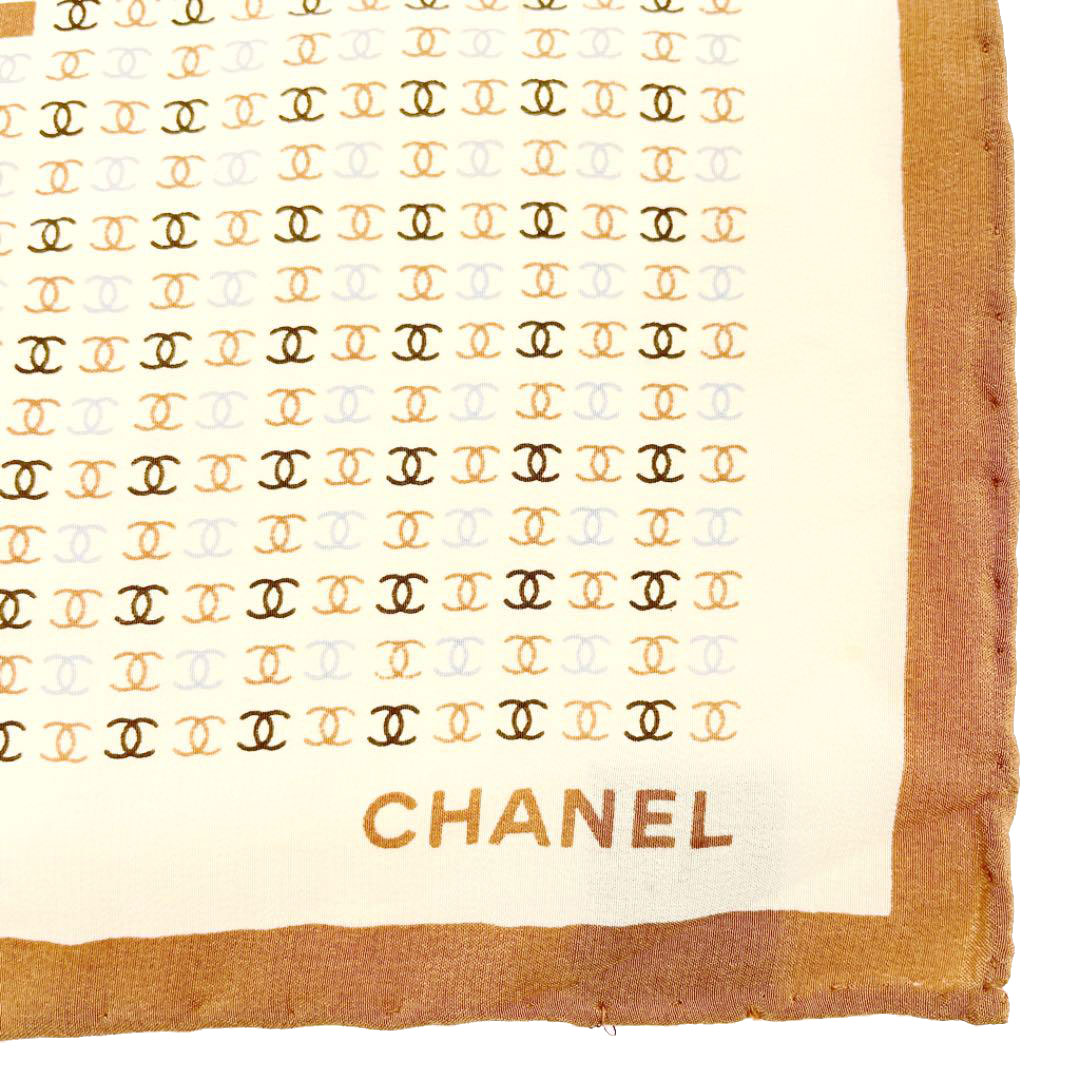 CHANEL シャネル スカーフ シルクツイル ココマーク ベージュ ブラウン