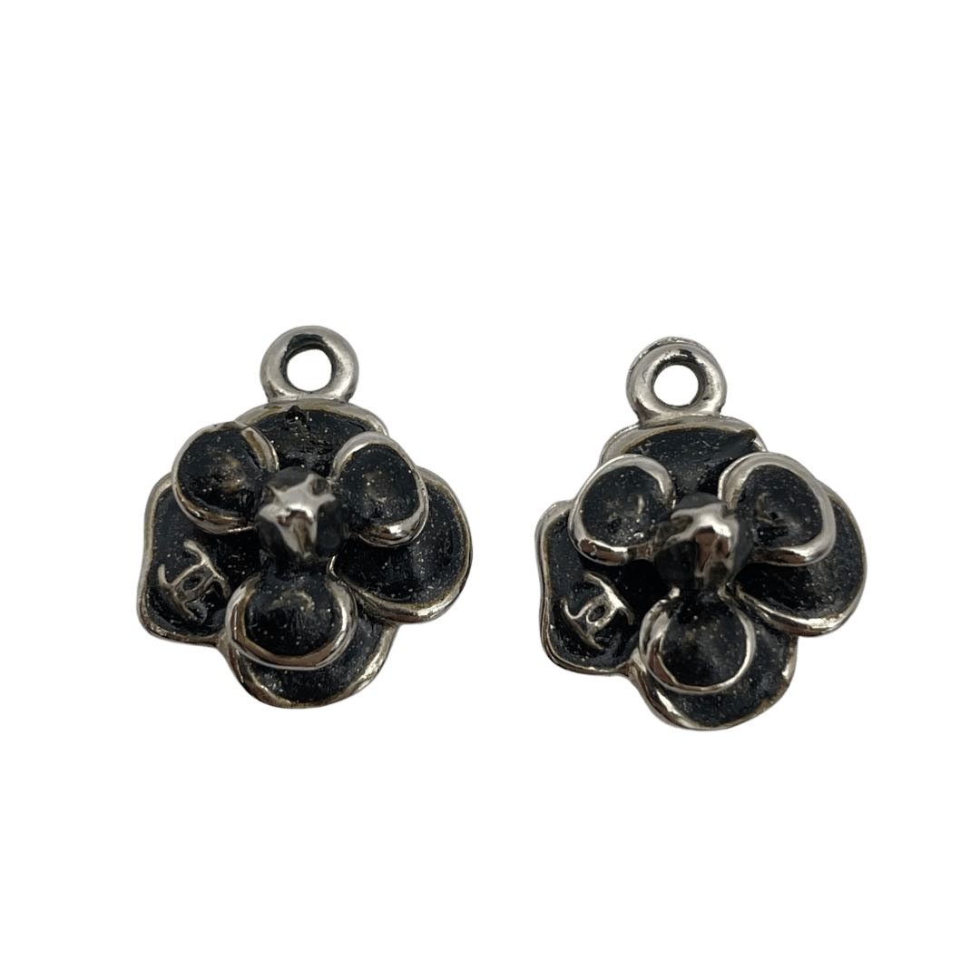 CHANEL シャネル フープピアス カメリア ブラック シルバー 08P