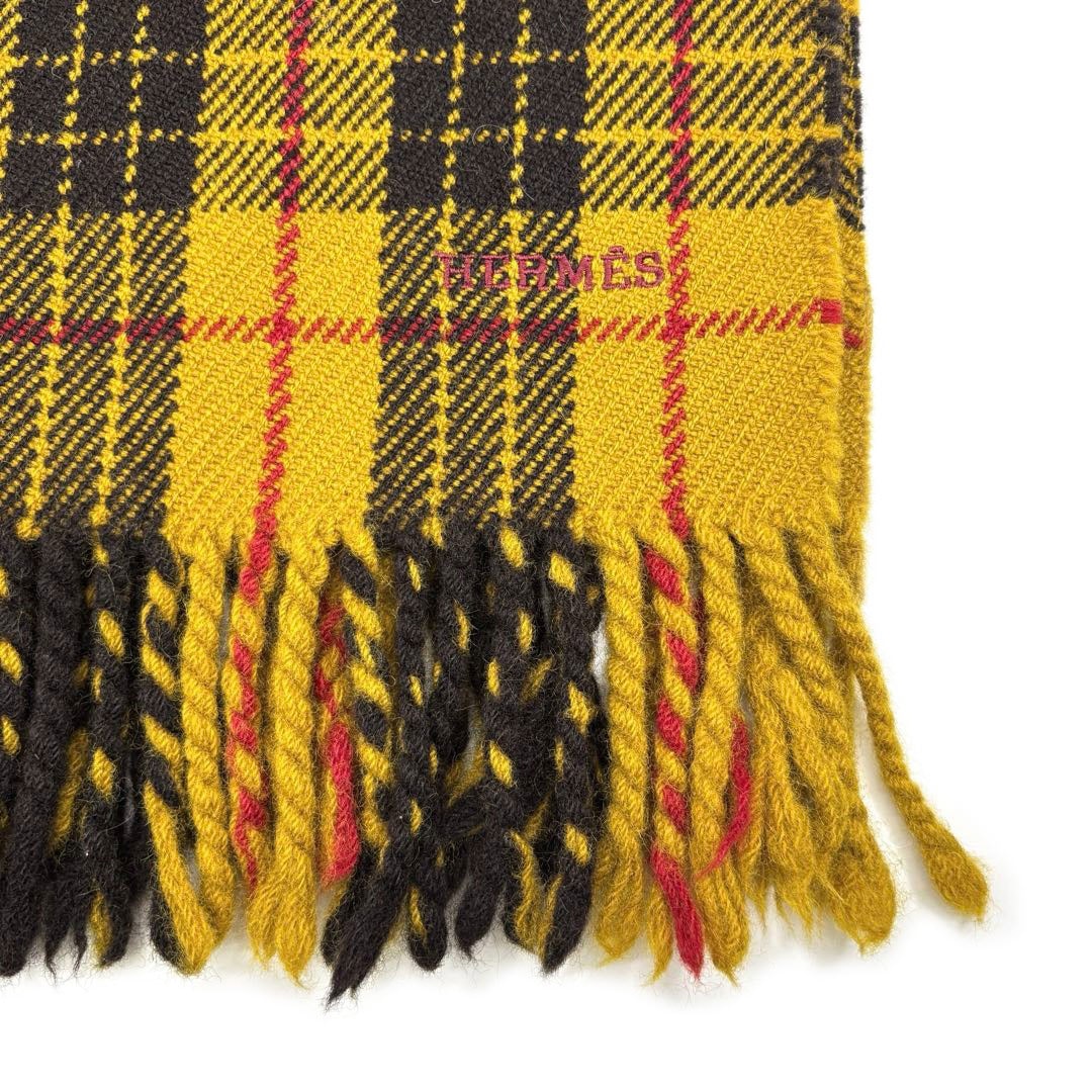 HERMES エルメス ひざ掛け ブランケット タータンチェック ウール100% イエロー系