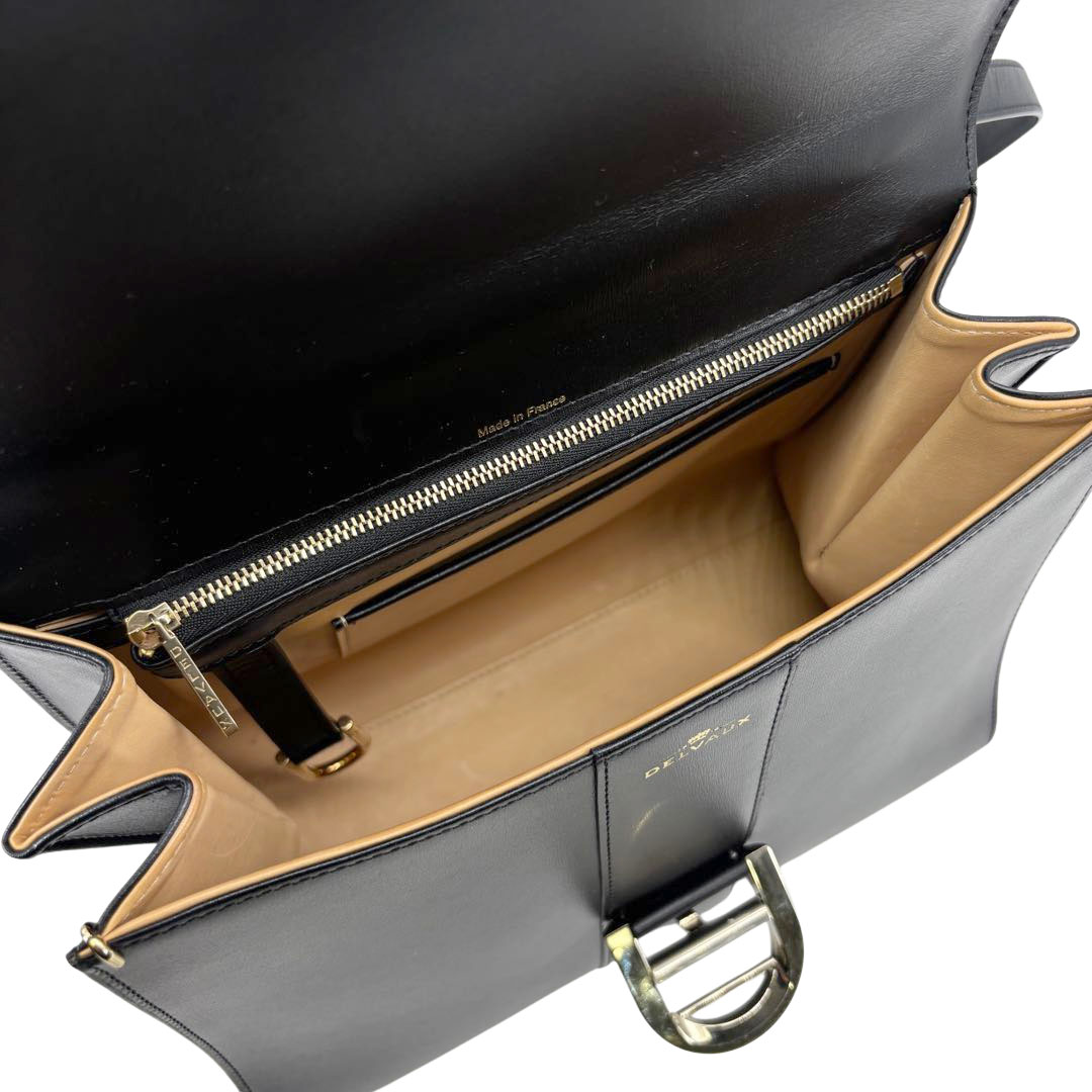 DELVAUX デルヴォー 2WAYハンドバッグ ブリヨンMM ボックスカーフ ブラック/シャンパンゴールド金具 2018SS