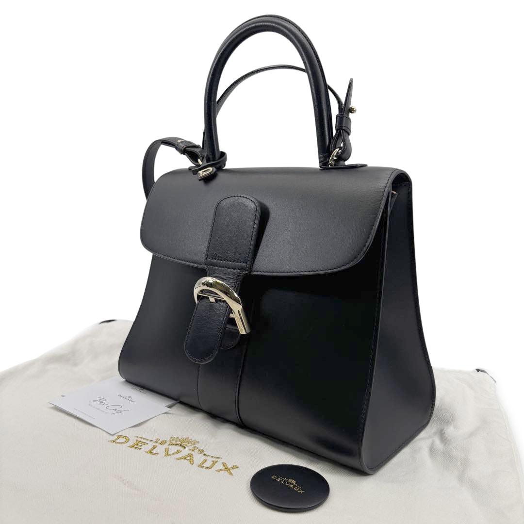DELVAUX デルヴォー 2WAYハンドバッグ ブリヨンMM ボックスカーフ ブラック/シャンパンゴールド金具 2018SS
