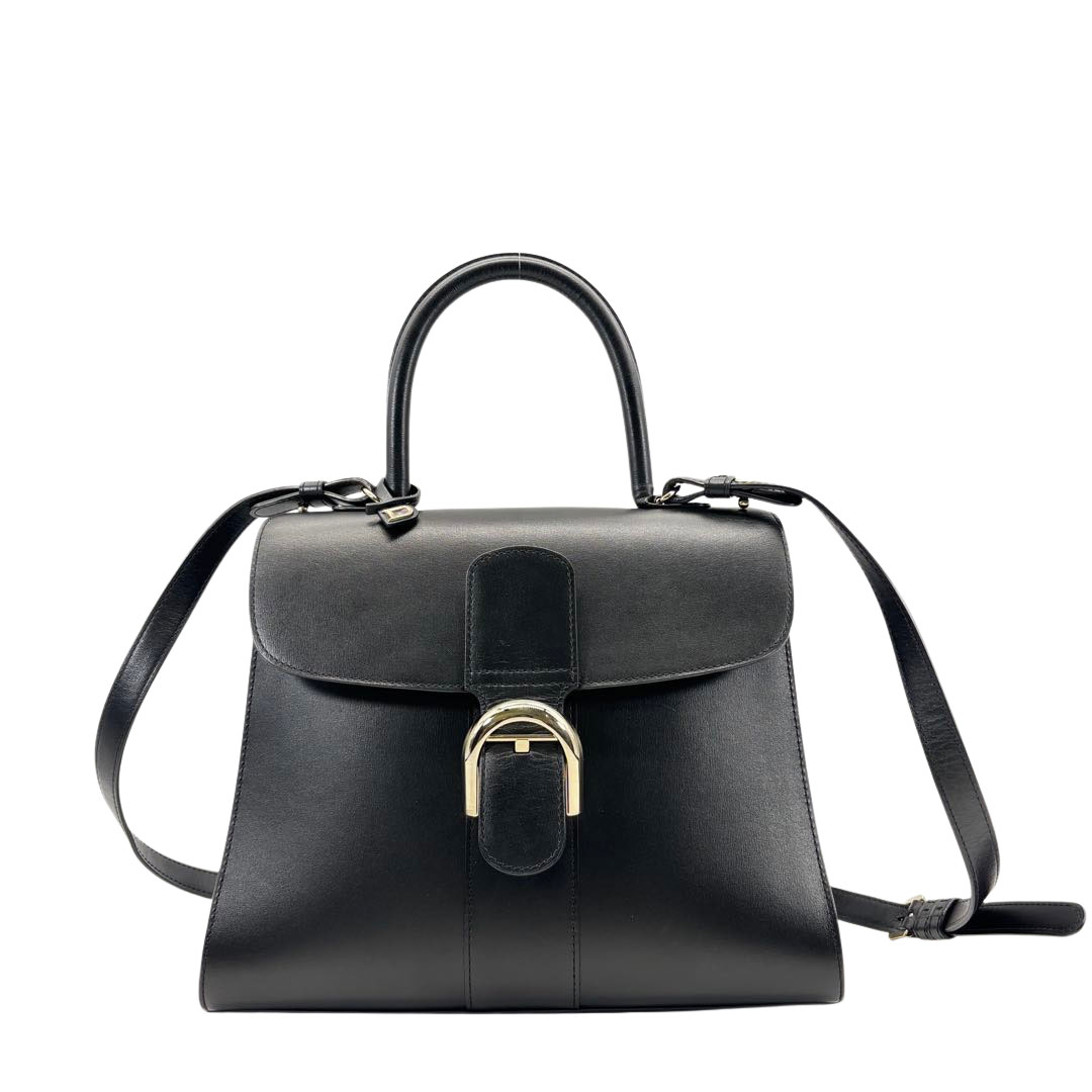 DELVAUX デルヴォー 2WAYハンドバッグ ブリヨンMM ボックスカーフ ブラック/シャンパンゴールド金具 2018SS