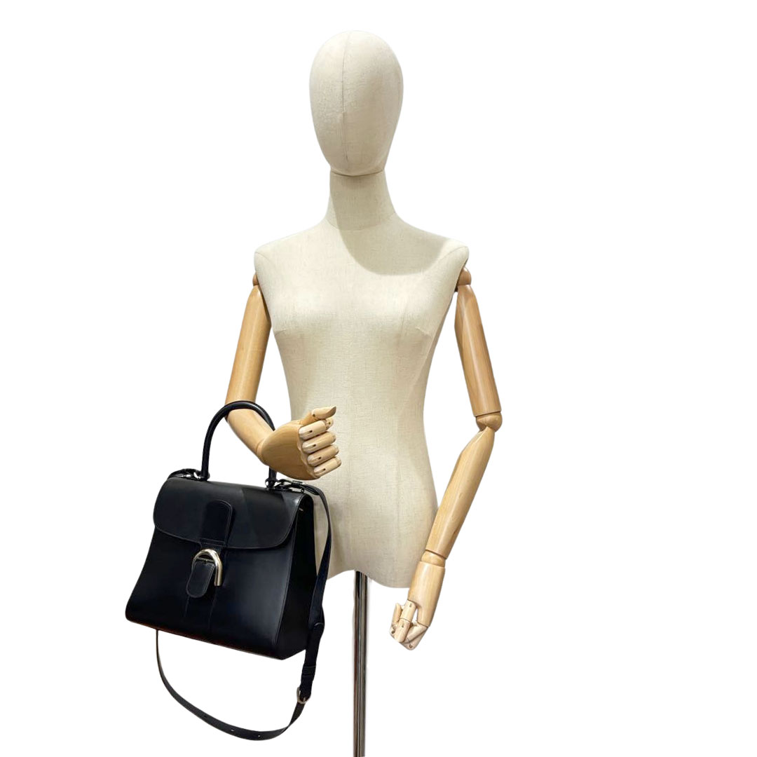 DELVAUX デルヴォー 2WAYハンドバッグ ブリヨンMM ボックスカーフ ブラック/シャンパンゴールド金具 2018SS