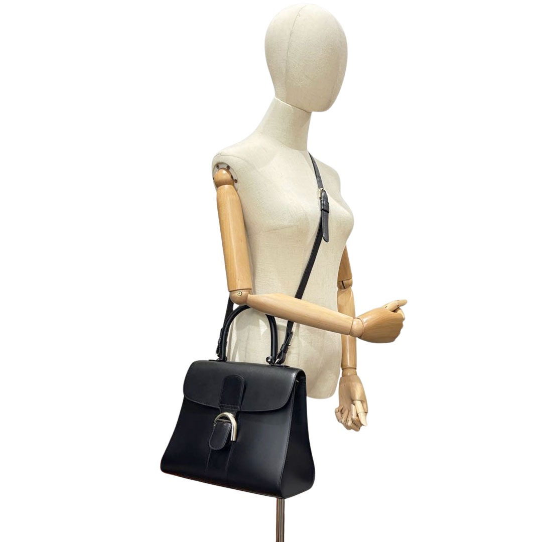 DELVAUX デルヴォー 2WAYハンドバッグ ブリヨンMM ボックスカーフ ブラック/シャンパンゴールド金具 2018SS