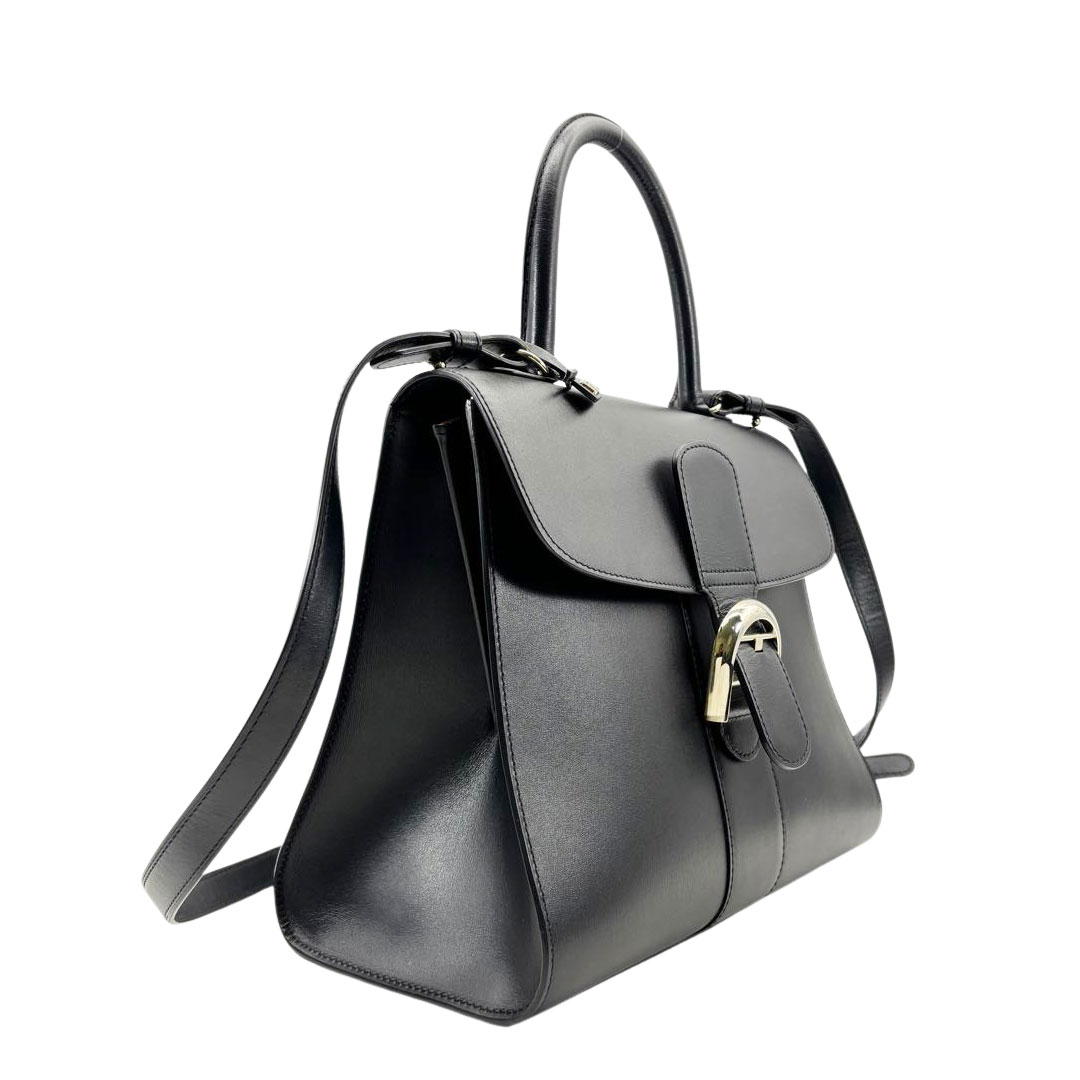 DELVAUX デルヴォー 2WAYハンドバッグ ブリヨンMM ボックスカーフ ブラック/シャンパンゴールド金具 2018SS