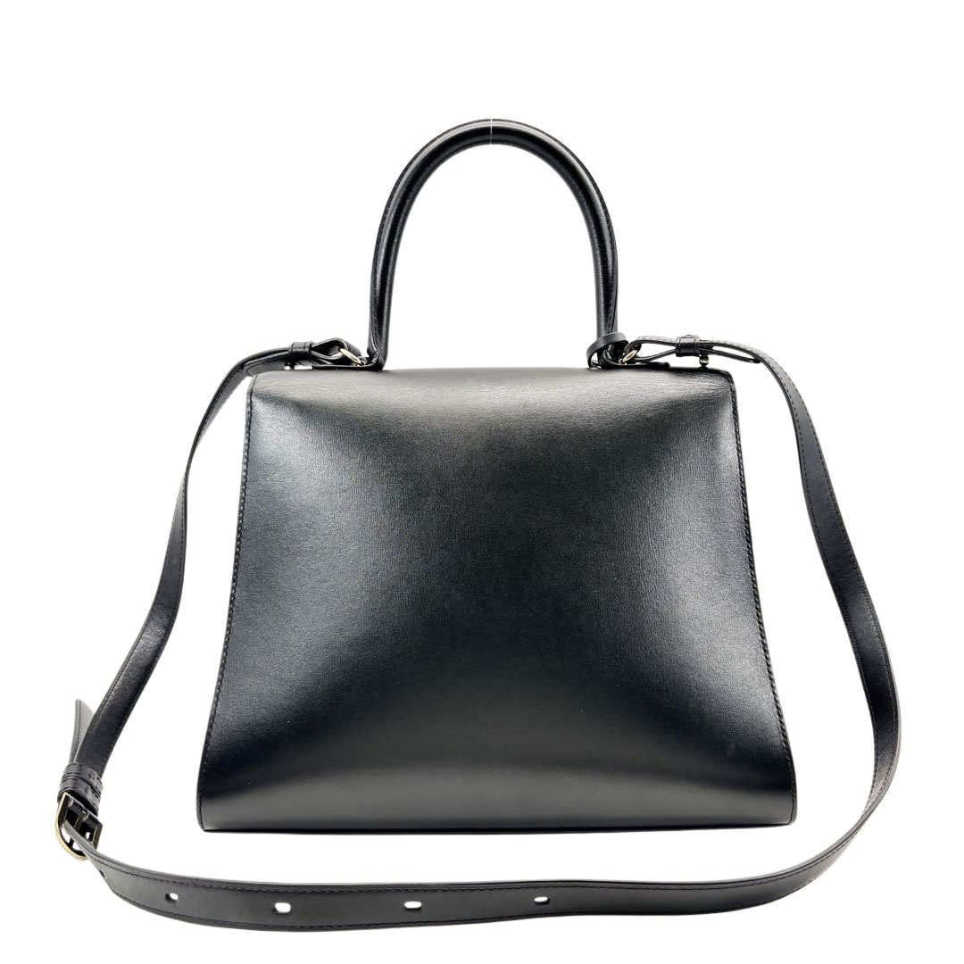 DELVAUX デルヴォー 2WAYハンドバッグ ブリヨンMM ボックスカーフ ブラック/シャンパンゴールド金具 2018SS