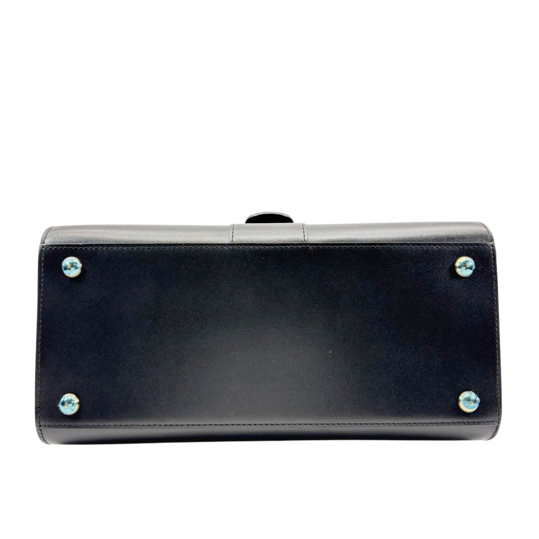 DELVAUX デルヴォー 2WAYハンドバッグ ブリヨンMM ボックスカーフ ブラック/シャンパンゴールド金具 2018SS