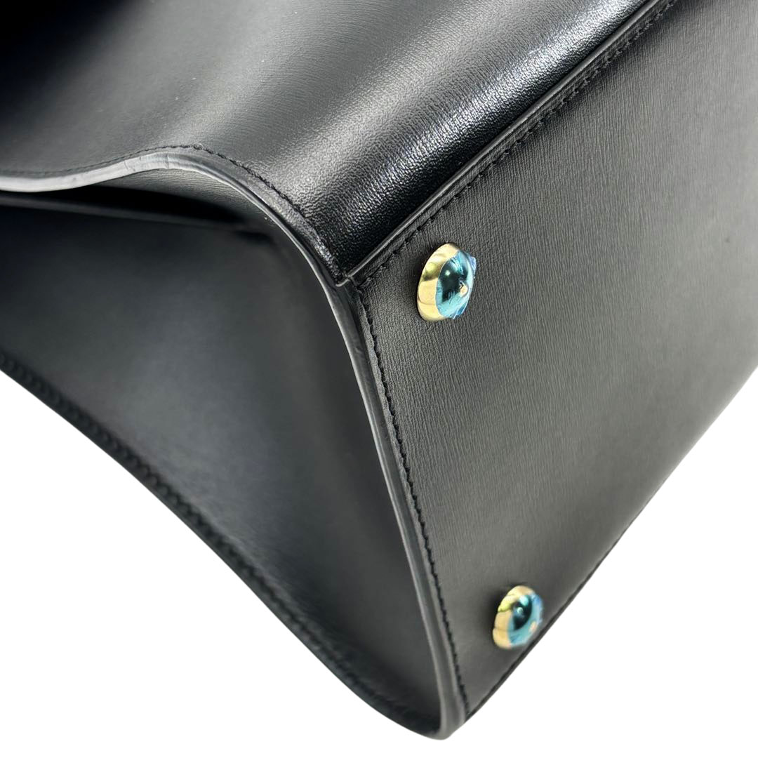 DELVAUX デルヴォー 2WAYハンドバッグ ブリヨンMM ボックスカーフ ブラック/シャンパンゴールド金具 2018SS