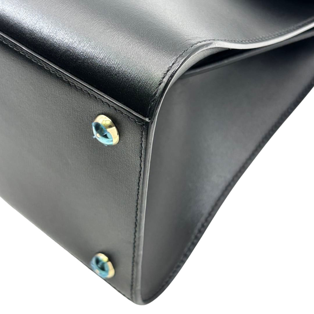 DELVAUX デルヴォー 2WAYハンドバッグ ブリヨンMM ボックスカーフ ブラック/シャンパンゴールド金具 2018SS