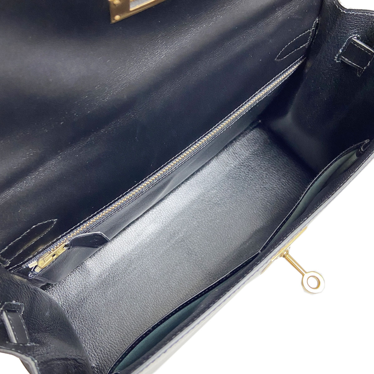 HERMES エルメス ケリー32 2WAY ハンドバッグ 外縫い カーフレザー ブラック ゴールド金具 ○V刻印（1992年頃製造）