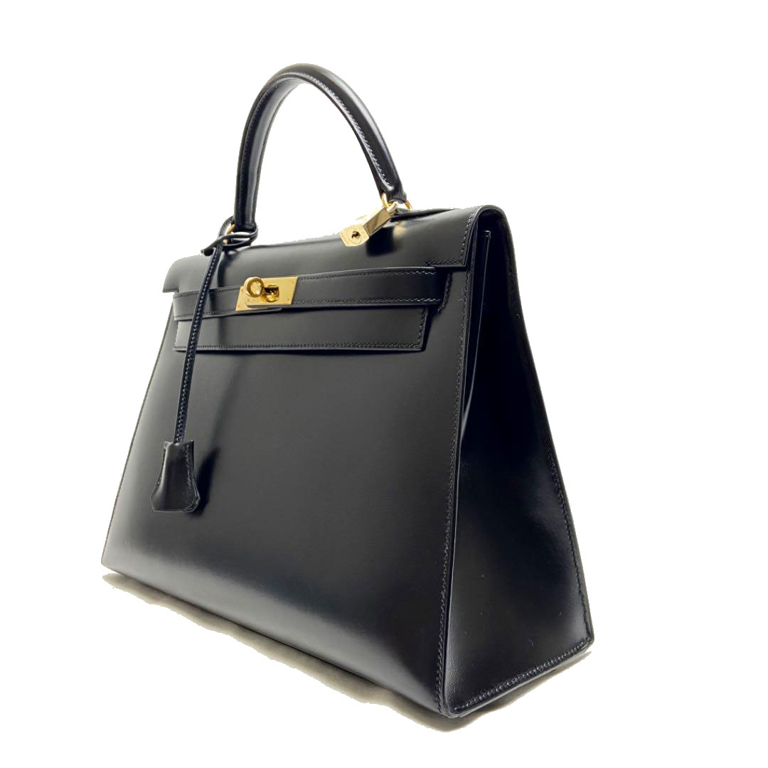 HERMES エルメス ケリー32 2WAY ハンドバッグ 外縫い カーフレザー ブラック ゴールド金具 ○V刻印（1992年頃製造）