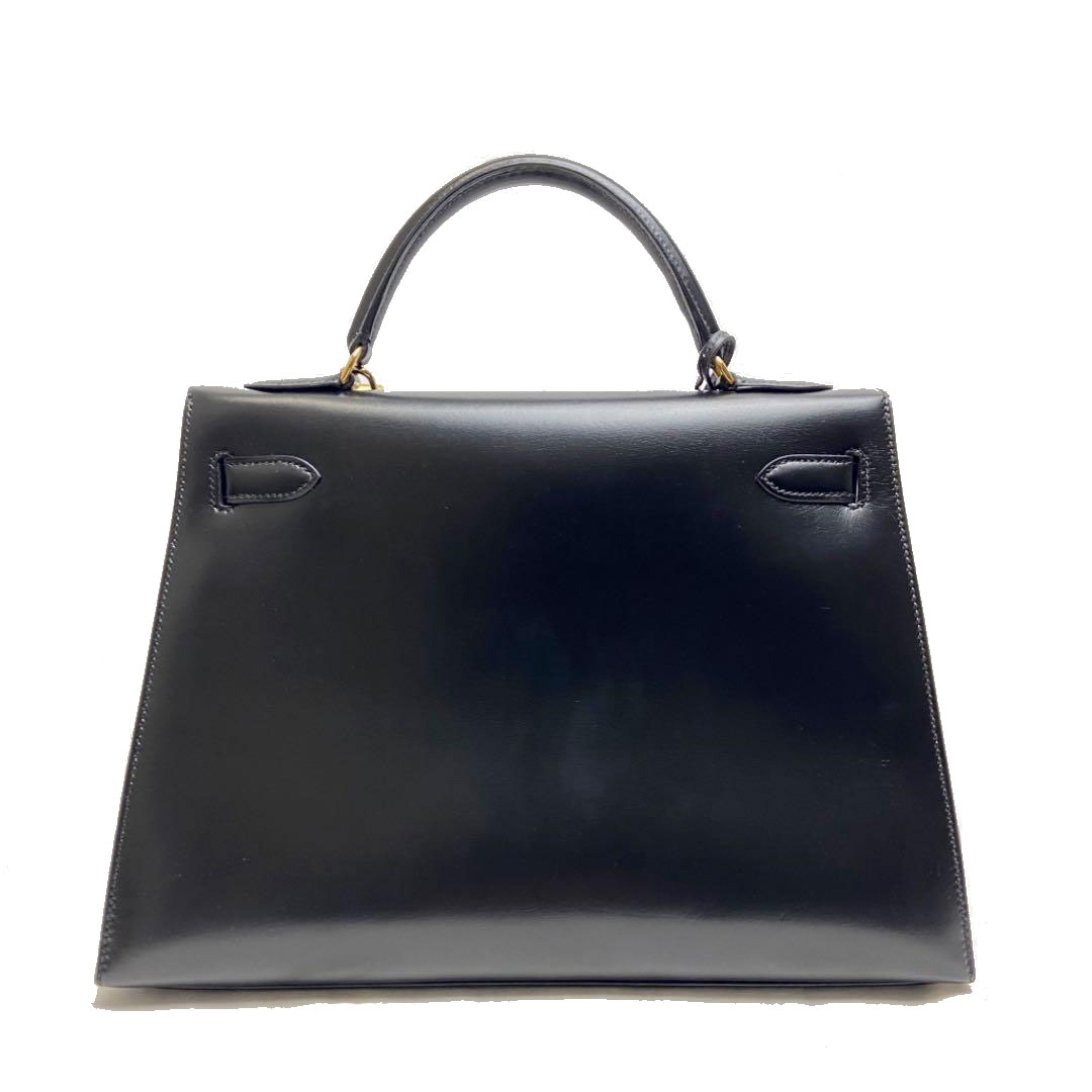 HERMES エルメス ケリー32 2WAY ハンドバッグ 外縫い カーフレザー ブラック ゴールド金具 ○V刻印（1992年頃製造）
