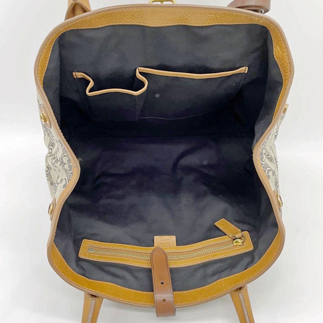 CELINE セリーヌ トートバッグ マカダム柄 キャンバス レザー グレー ブラウン ヴィンテージ S-S-1019