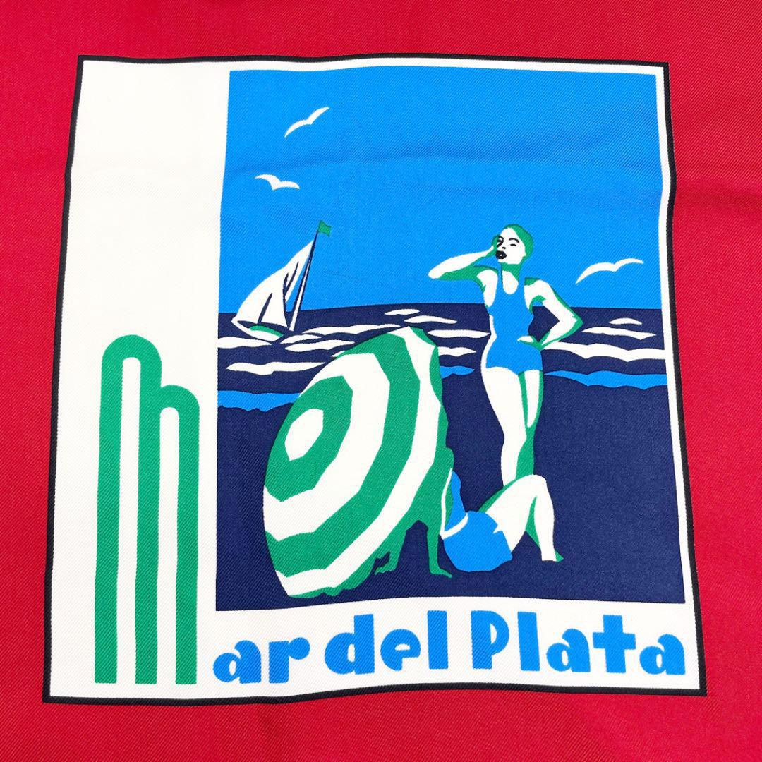 CHANEL シャネル 大判スカーフ 『BON VOYAGE』 ココマーク シルク レッド ゴールド