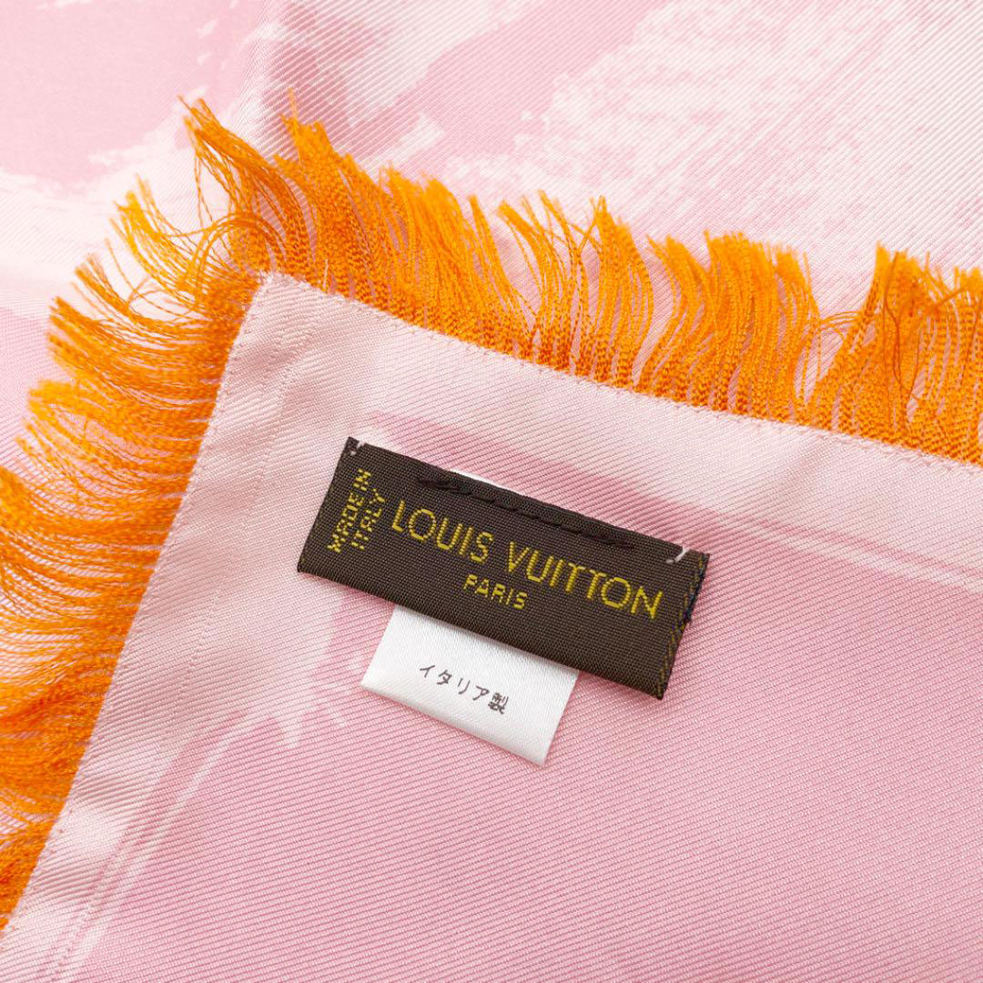 LOUIS VUITTON ルイヴィトン スカーフ カレ フリンジ シルク ピンク オレンジ