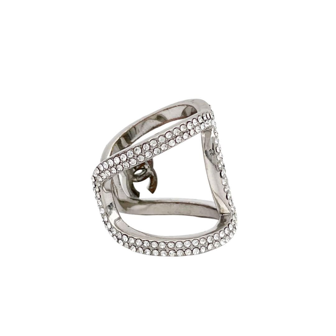 CHANEL 指輪 リング ココ ラインストーン　クリアストーン シルバー CHANEL シャネル リング 指輪 ココマーク ラインストーン