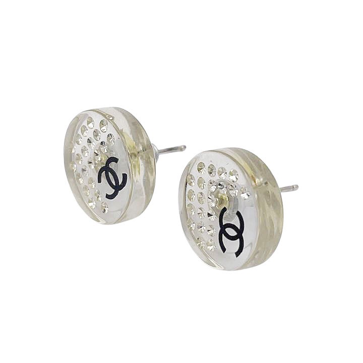 CHANEL シャネル ラウンドピアス ココマーク プラスチック ラインストーン クリア ヴィンテージ