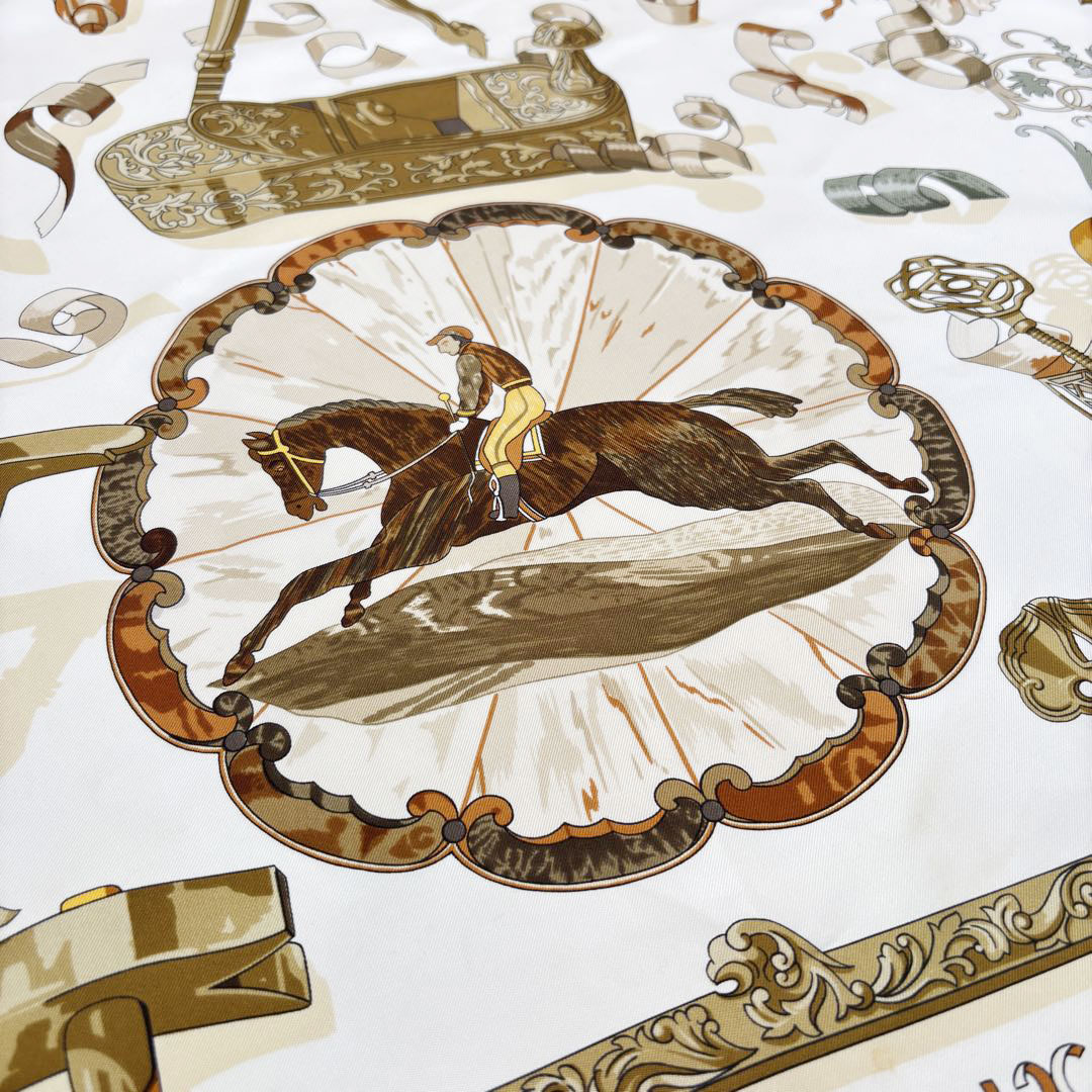 HERMES エルメス スカーフ カレ90 『Copeaux(おがくず柄)』 シルク ベージュ系