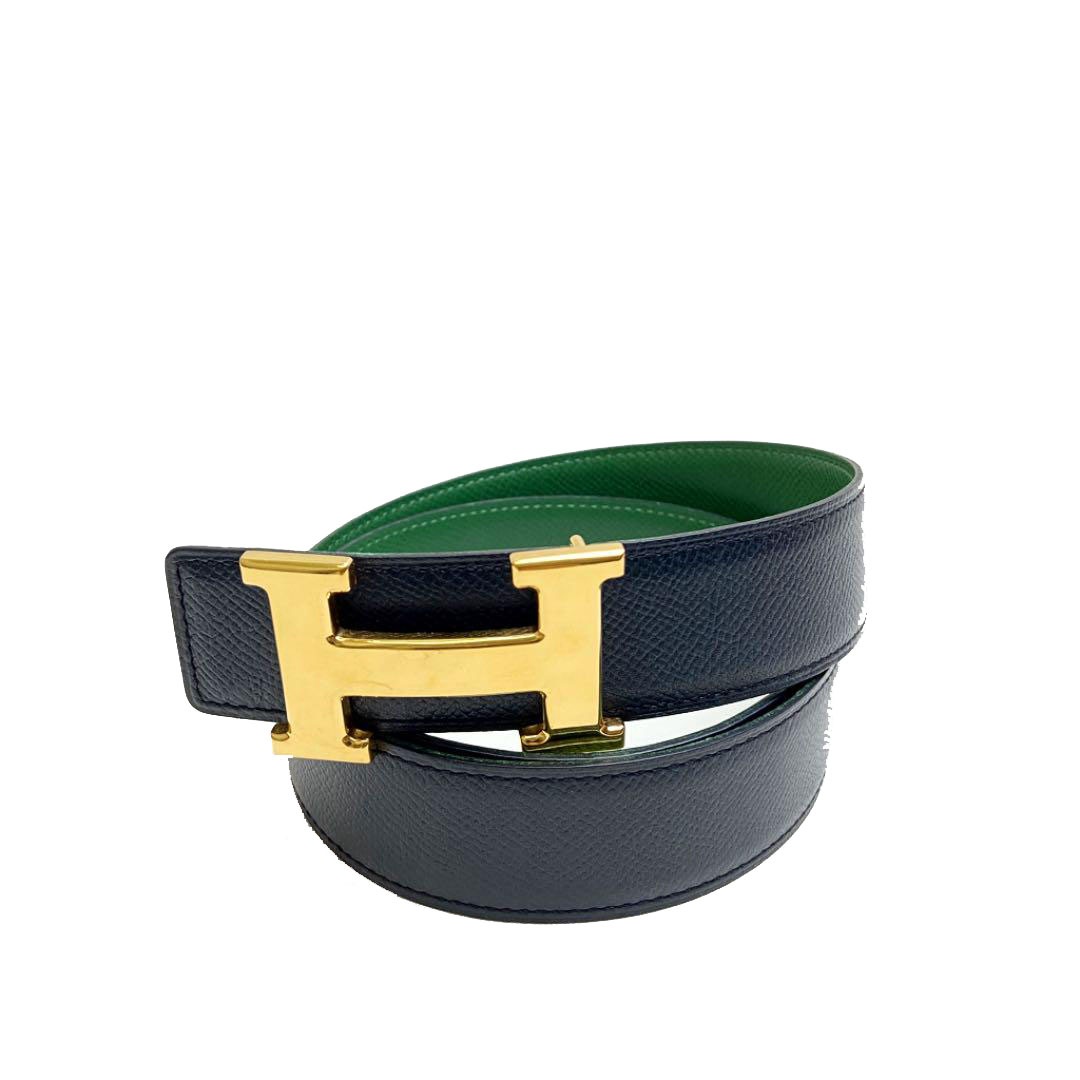 HERMES エルメス コンスタンス Hベルト レザー 78 ダークネイビー/グリーン ゴールド金具 ○Z刻印（1996年頃製造）