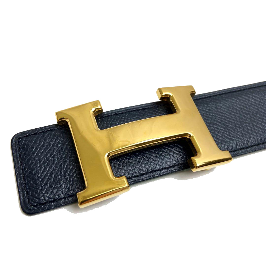 HERMES エルメス コンスタンス Hベルト レザー 78 ダークネイビー/グリーン ゴールド金具 ○Z刻印（1996年頃製造）