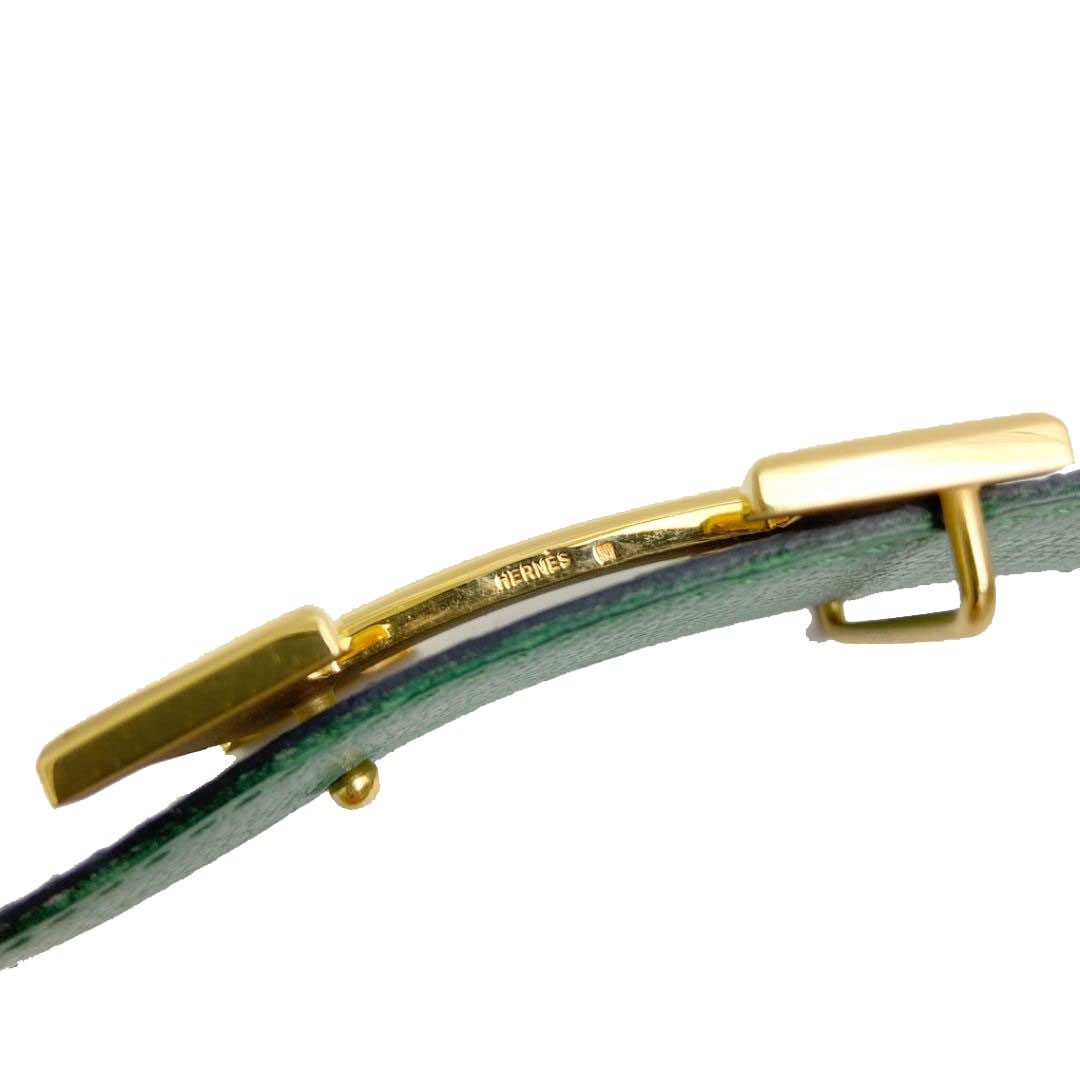 HERMES エルメス コンスタンス Hベルト レザー 78 ダークネイビー/グリーン ゴールド金具 ○Z刻印（1996年頃製造）