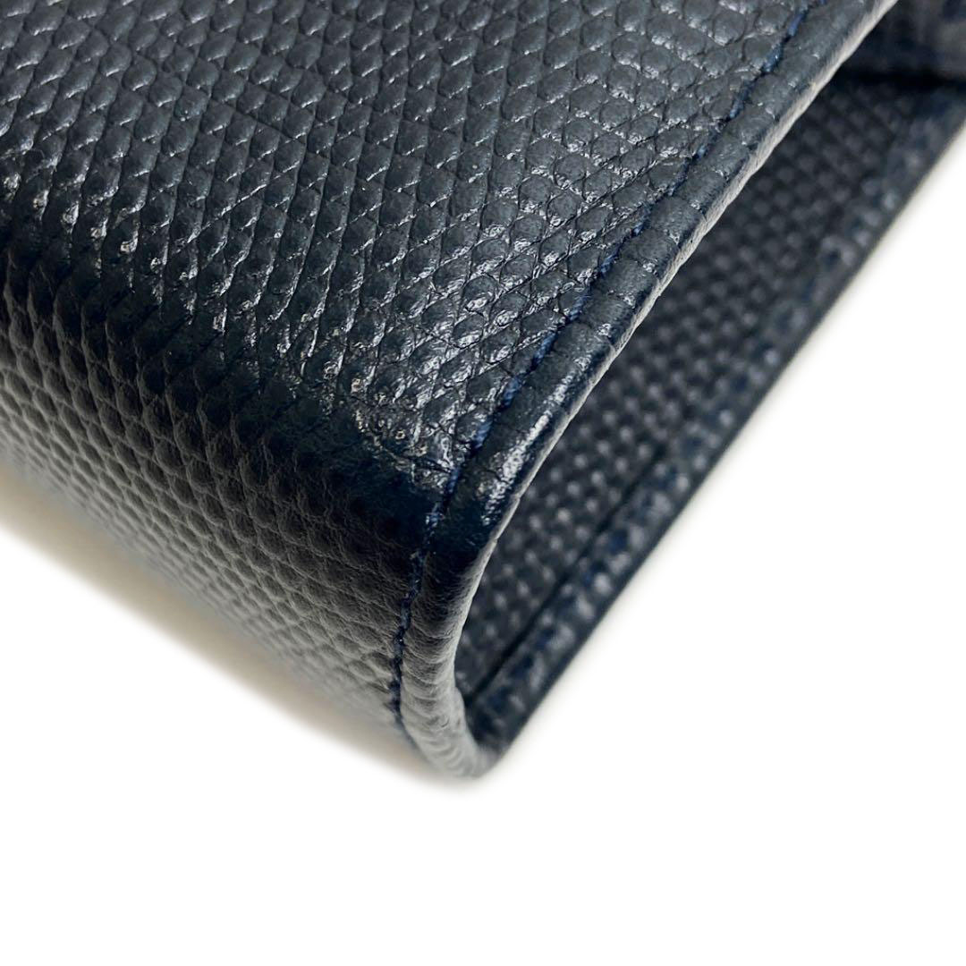 Salvatore Ferragamo サルヴァトーレ・フェラガモ ヴァラリボン 化粧ポーチ リザード 型押しレザー ネイビー ゴールド金具