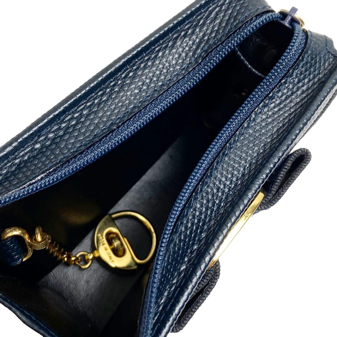 Salvatore Ferragamo サルヴァトーレ・フェラガモ ヴァラリボン 化粧ポーチ リザード 型押しレザー ネイビー ゴールド金具