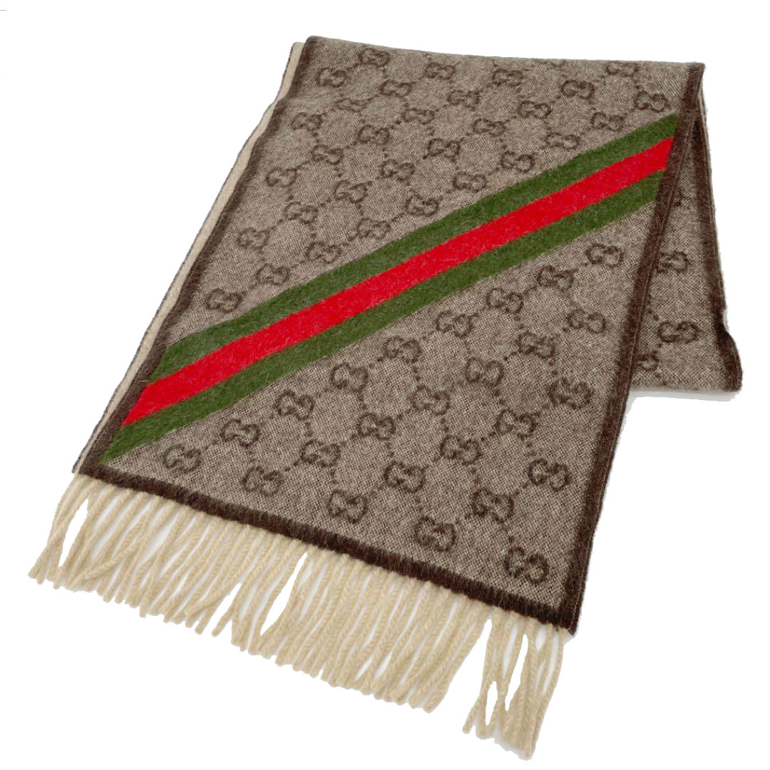 GUCCI ウールマフラー ベージュ/ブラウン GUCCI ウールマフラー ベージュ/ブラウン