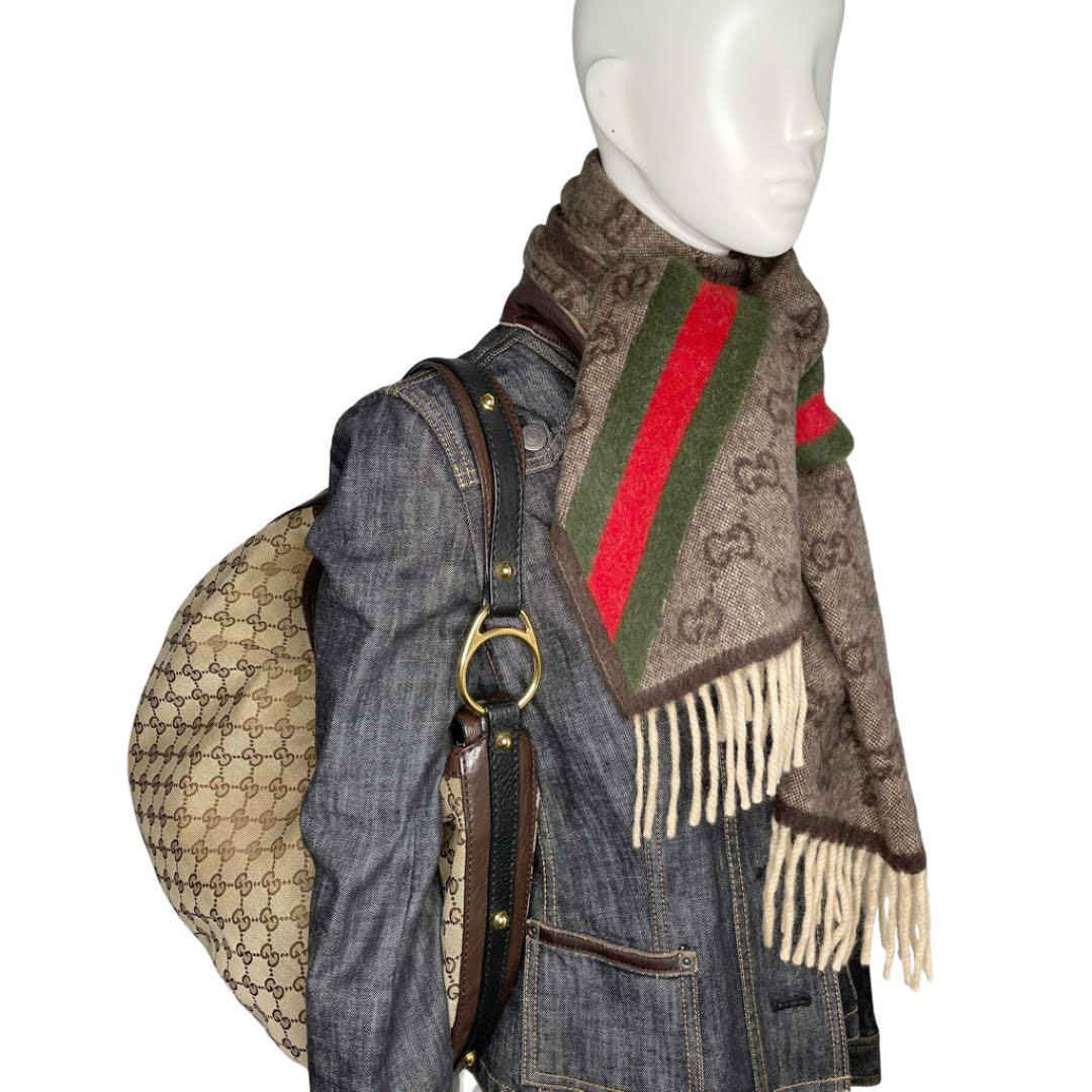 GUCCI グッチ GGマフラー シェリーライン ウール アンゴラ ベージュ