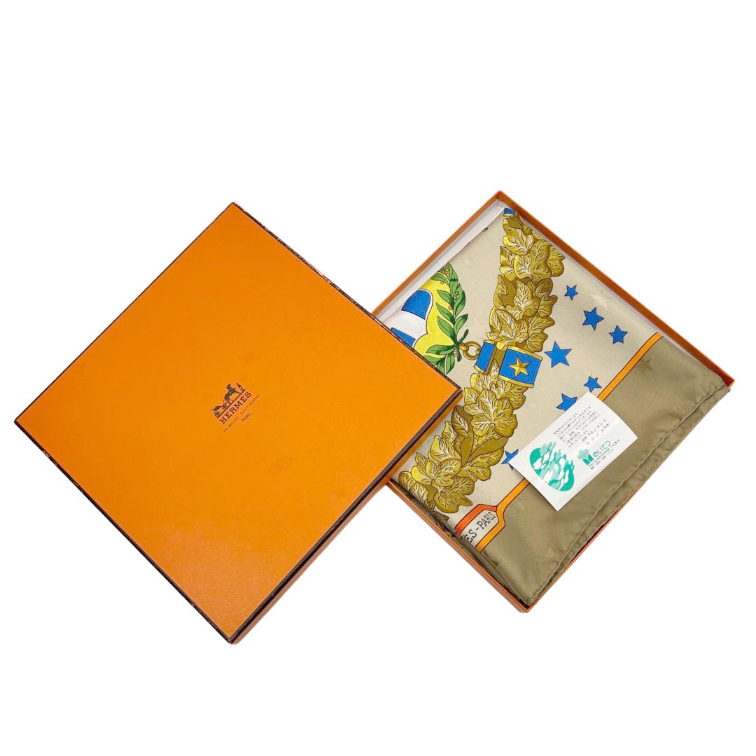 HERMES エルメス スカーフ カレ90 『Emblemes de L'Europe(ヨーロッパのエンブレム)』 シルク ベージュ系マルチカラー