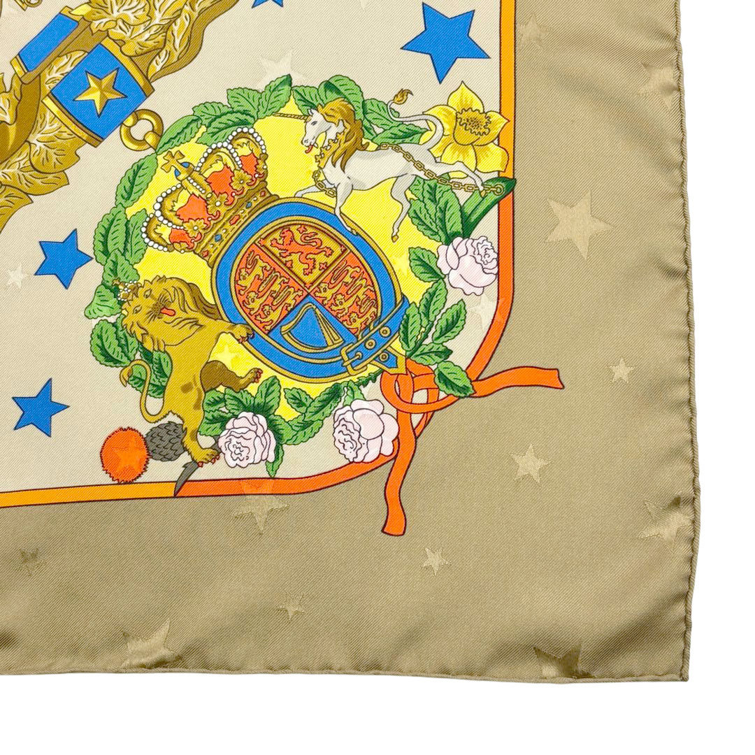HERMES エルメス スカーフ カレ90 『Emblemes de L'Europe(ヨーロッパのエンブレム)』 シルク ベージュ系マルチカラー