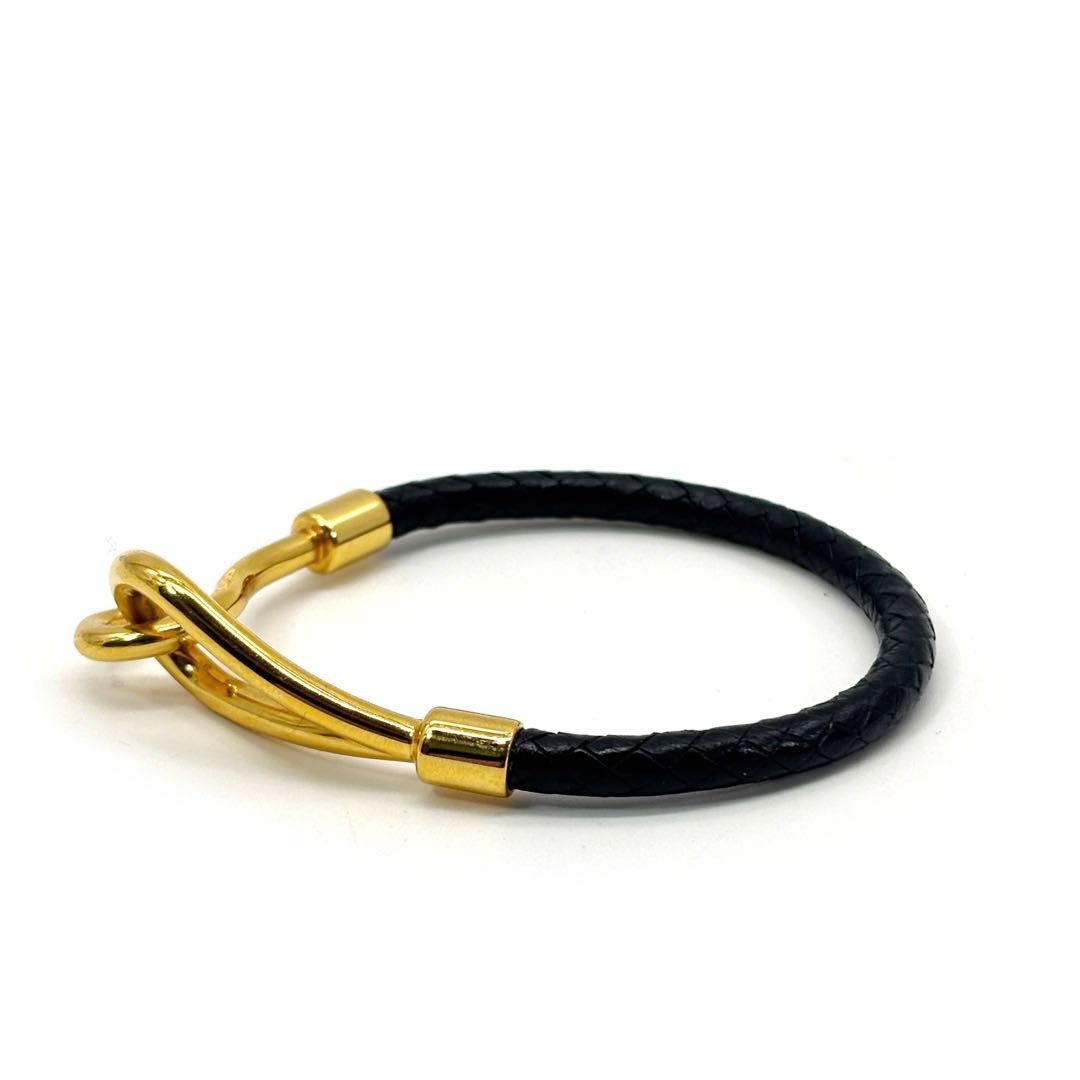 HERMES エルメス レザーブレスレット ジャンボH 編み込みレザー ブラック/ゴールド金具