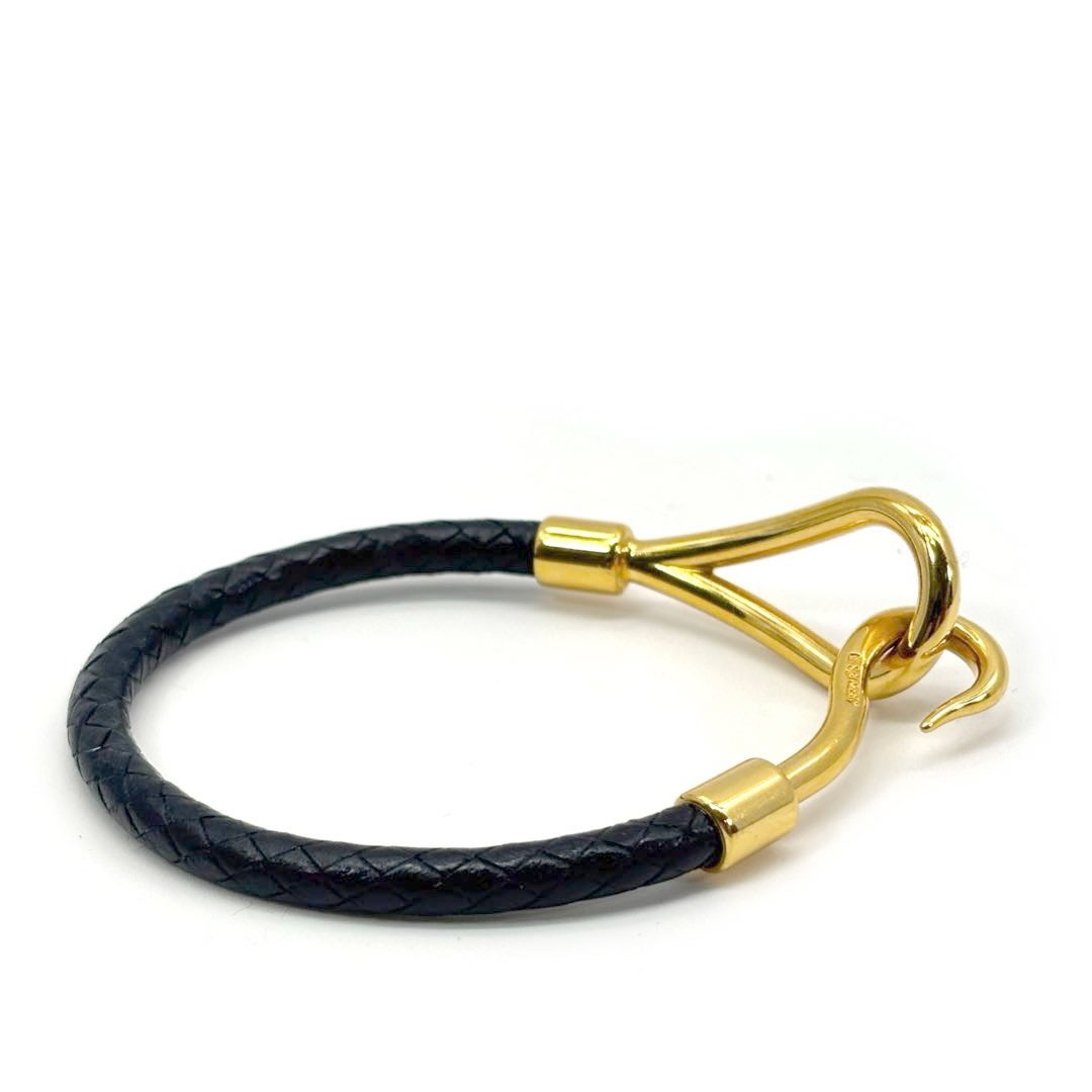 HERMES エルメス レザーブレスレット ジャンボH 編み込みレザー ブラック/ゴールド金具