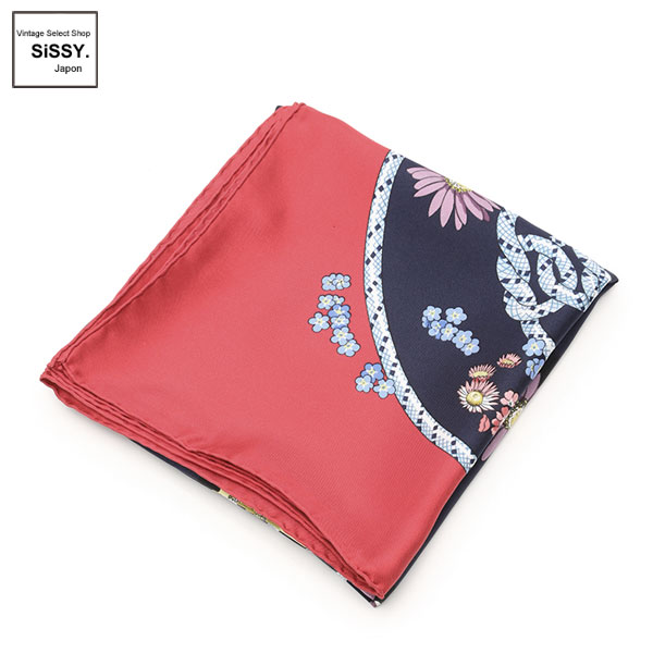 ■エルメス■ スカーフ カレ90 FLEURS DE MONTAGNE シルク レッド ネイビー マルチカラー 【HERMES】