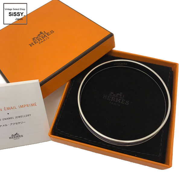■エルメス■ エマイユPM カレーシュ バングル 七宝焼 シルバー グレーブルー 【HERMES】