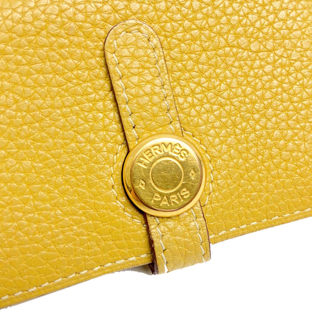 HERMES エルメス ドゴン カードケース トゴ イエロー系 ゴールド金具 □L刻印（2008年頃製造）