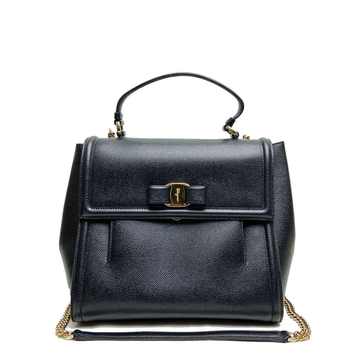 Salvatore Ferragamo サルヴァトーレ フェラガモ 2WAYハンドバッグ ヴァラリボン レザー ブラック 21-G697