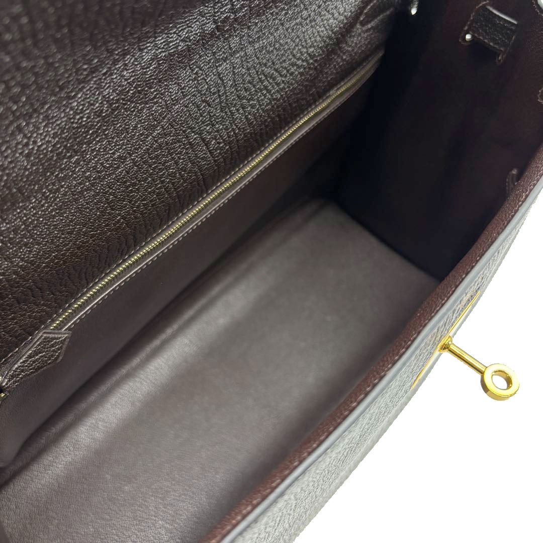 HERMES エルメス ハンドバッグ ケリー35 外縫い シェーブル・コロマンデル ダークブラウン/ゴールド金具 □H刻印