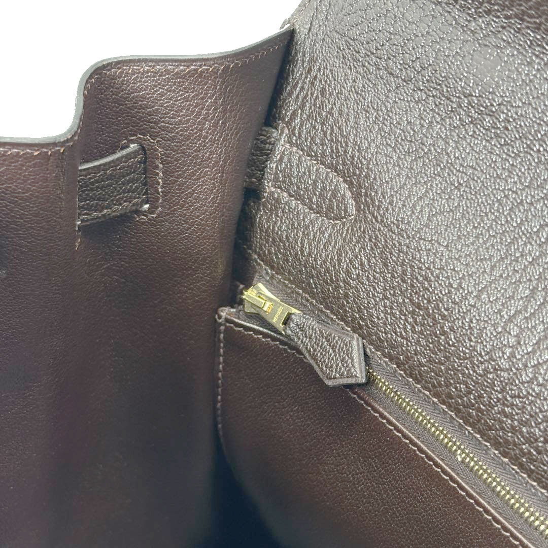 HERMES エルメス ハンドバッグ ケリー35 外縫い シェーブル・コロマンデル ダークブラウン/ゴールド金具 □H刻印